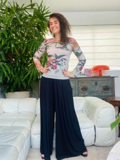 Blusa Fit 3/4 Jersey Pássaros Oriente