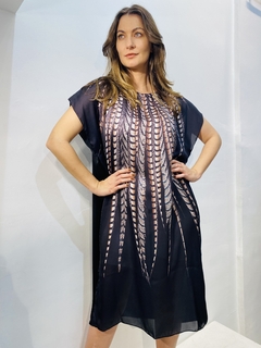 Vestido Kaftan Cetim Faisão Preto