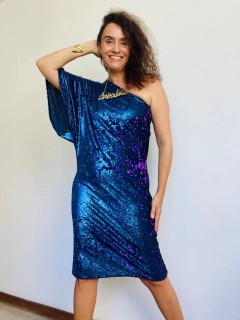 Vestido Morcego Ombro Só Paetê Azulão - buy online