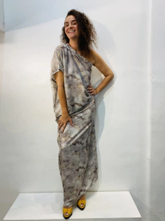 Vestido Morcego Ombro Só Longo Paetê Branco Cobre on internet