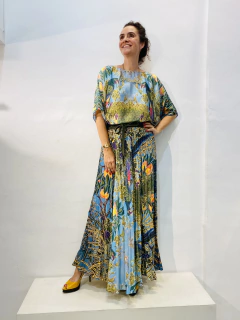 Vestido Morcego Plissado Longo Arara Verde - ALESSA