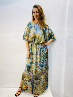 Vestido Morcego Saia Reta Cetim Arara Verde