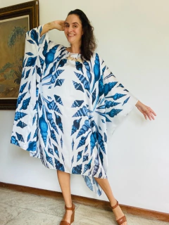 Vestido Máxi Curto Cetim Concha Azul - ALESSA