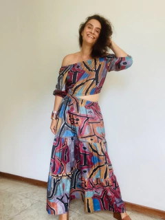 Image of Saia Babados Longa Tafetá Paul Klee Rosa