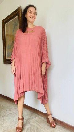 Vestido Plissado Curto Crepe Rosê