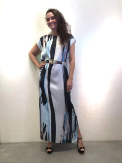 Vestido Kaftan Longo Cetim Ganesha Azul na internet