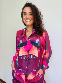 Imagem do Camisa Social Crepe Orquídea Vermelho