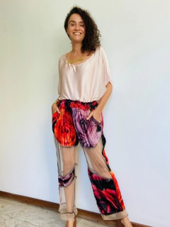 Calça Jogging Desfile Veludo Tule Rosas on internet