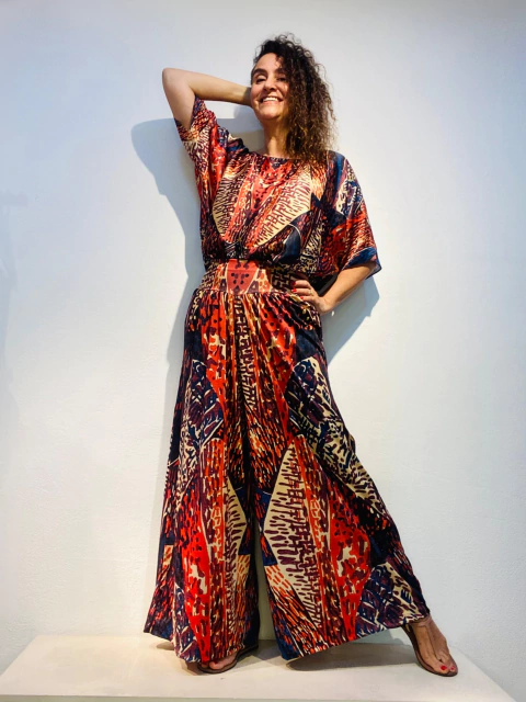 Calça Evasê Jersey Leques