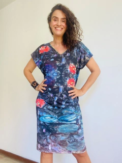 Vestido Kaftan Jersey Monet Azul