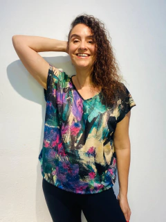 Camiseta Kaftan Vual de Malha Joan Blue - ALESSA