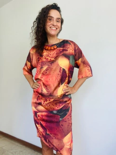 Vestido Basico Cetim Orquidea Laranja on internet