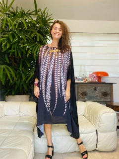 Image of Vestido Maxi Curto Cetim Faisão Preto