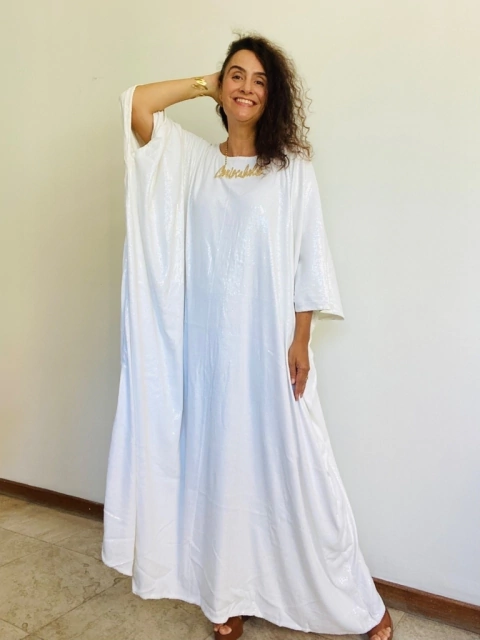 Vestido Maxi Longo Paetê Branco