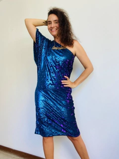 Vestido Morcego Ombro Só Paetê Azulão - online store