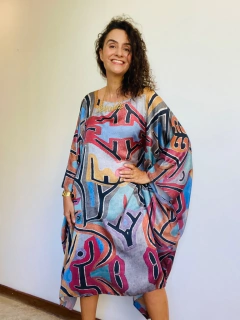 Vestido Maxi Curto Cetim Paul Klee Rosa