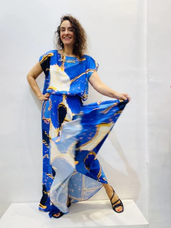 Saia Plissada Crepe Blue