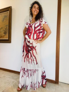 Saia Babados Longa Chiffon Coral on internet