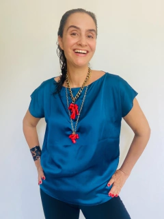 Camiseta Kaftan Cetim Azulão - comprar online