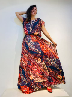 Vestido Kaftan Saia Plissado Longo Crepe Leque on internet