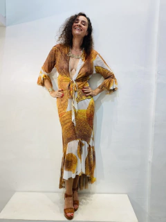 Image of Vestido Frufru Tule Folhas Douradas