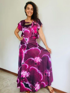 Saia Evasê Longa Jersey Orquídea Vinho