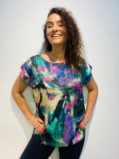 Camiseta Kaftan Cetim Joan Blue - loja online