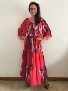 Vestido Longo Raglan Crepe Antúrio Vermelho - comprar online