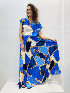 Saia Plissada Crepe Blue