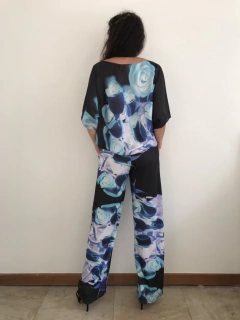 Calça Reta Jersey Rosa Azul - ALESSA