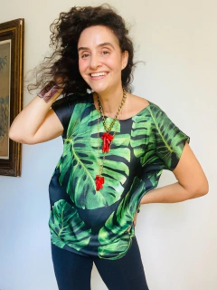 Camiseta Kaftan Cetim Costela de Adão Preta