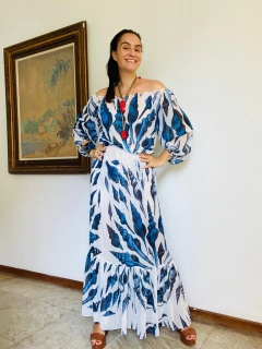 Vestido Bufante Longo Chiffon Conha Azul - ALESSA