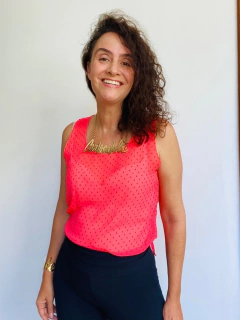 Regata Básica Chiffon Rosa Pois Preto - ALESSA