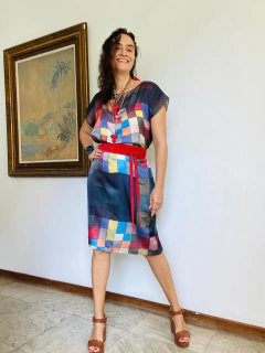 Vestido Kaftan Cetim Paul Klee Colorido