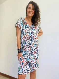 Vestido Kaftan Jersey Pássaros - comprar online