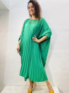 Vestido Plissado Curto Crepe Verde Bandeira - comprar online
