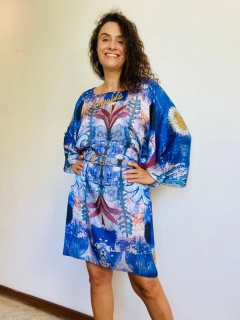 Vestido Maxi Curto Cetim Paul Klee Azul - loja online