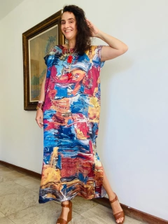 Vestido Kaftan Longo Cetim Pop Paint on internet