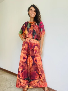 Calça Evasê Jersey Orquídea Laranja - ALESSA