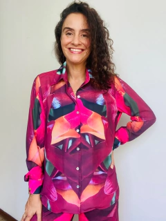 Camisa Social Crepe Orquídea Vermelho - ALESSA