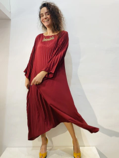 Vestido Plissado Longo Crepe Vinho - comprar online