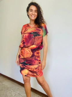 Vestido Kaftan V Saia Franzida Orquídea Laranja on internet