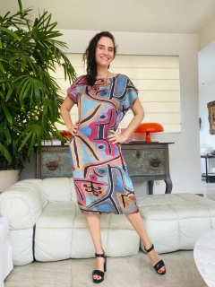 Vestido Kaftan Cetim Paul Klee Rosa - loja online