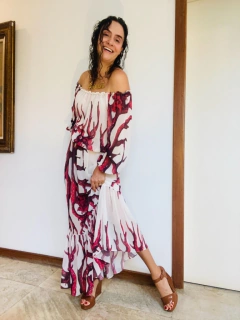 Vestido Bufante Longo Chiffon Coral - ALESSA