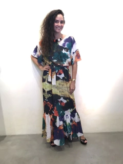 Vestido Longo Asa Babados Crepe Comunhão