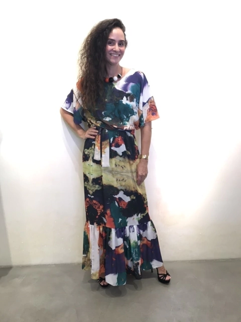 Vestido Longo Asa Babados Crepe Comunhão