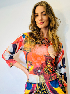 Blusa Pele Tule Escultura Vermelha