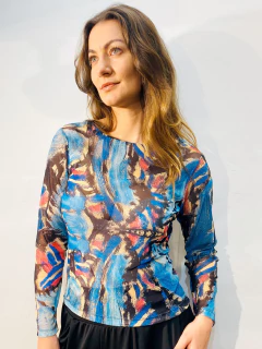 Blusa Pele Tule Folhagem Azul - comprar online