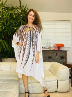 Vestido Maxi Curto Cetim Faisão Branco - online store