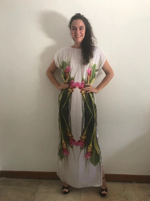 Vestido Longo Kaftan Cetim Folhagem